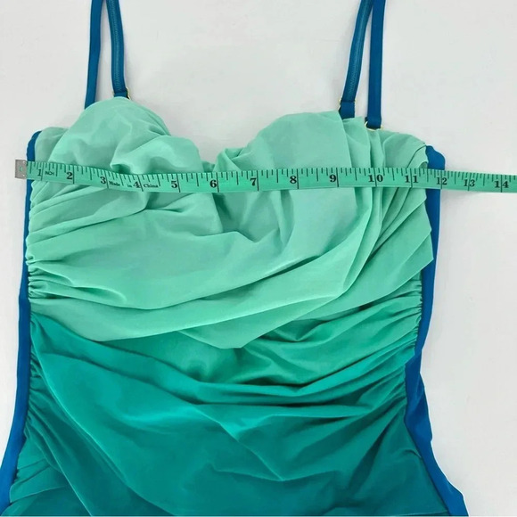 Gottex teal ombré one piece removable straps bandeau strapless bathing suit - Picture 5 of 7